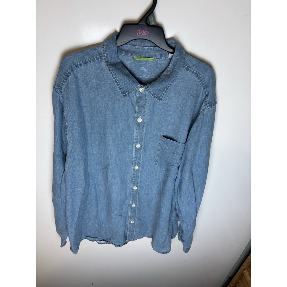 TOMMY BAHAMA Mens Ocean Blue 100% Linen Shirt Long Sleeve Button Down XXLarge